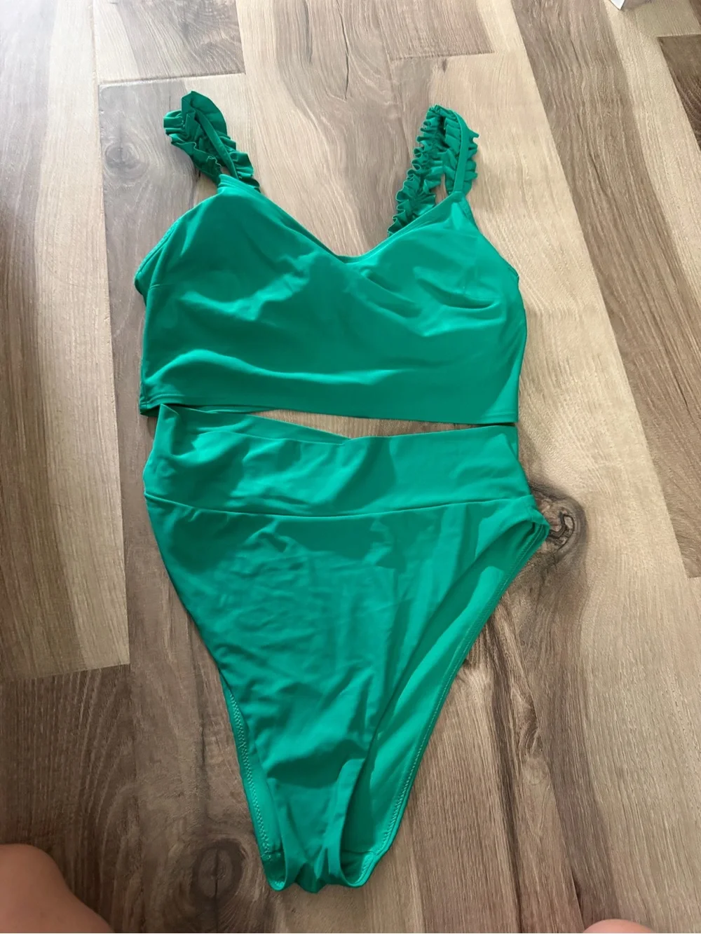Green Women’sOne-Piece Swim with Ruffle Straps